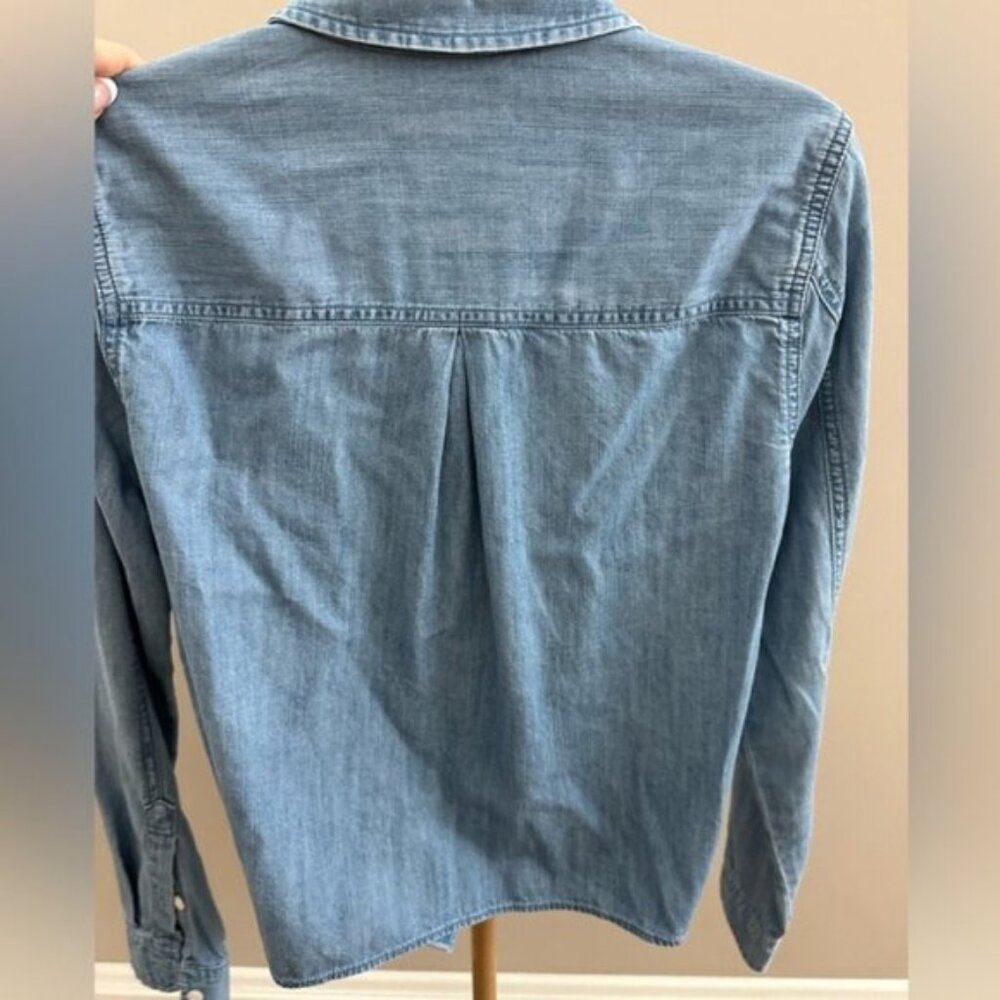 Madewell Medium Wash Tie Front Denim Chambray blouse Small - Picture 2 of 4